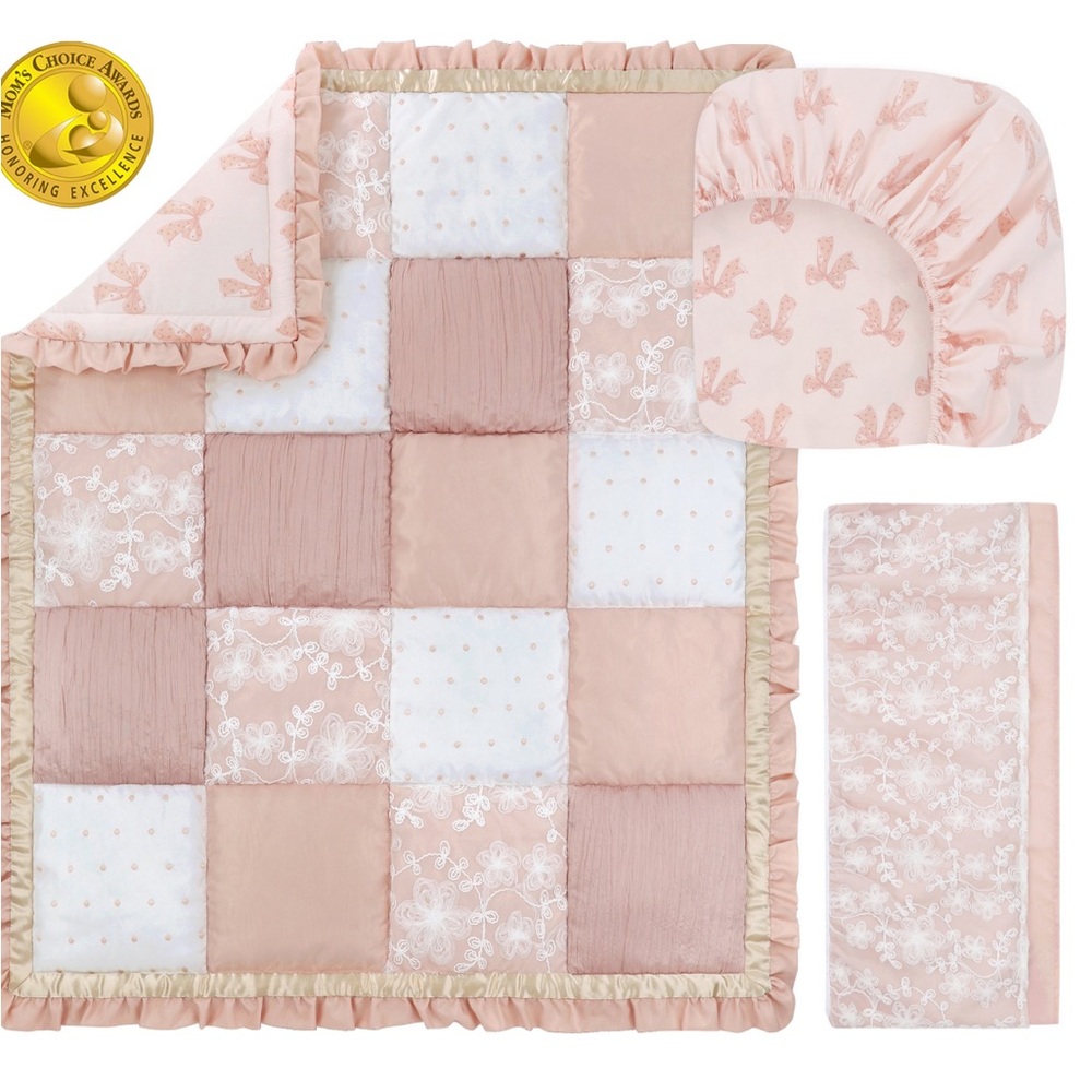 Blush Pink Patchwork Quilted Baby Bedding Set
